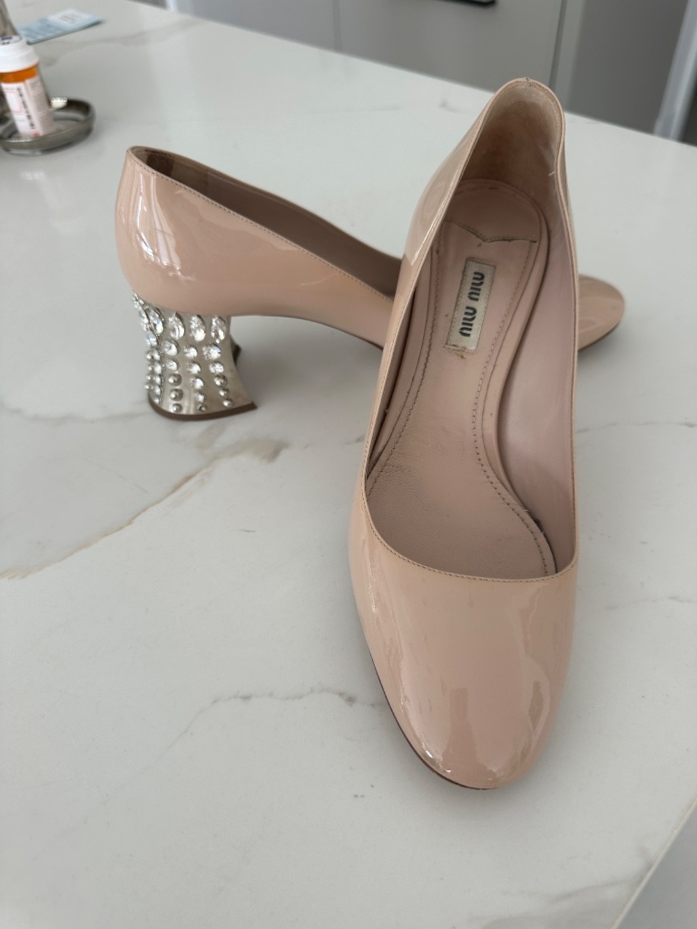 ladies patent leather Miu miu  beige shoes size 38.5 or 7.5